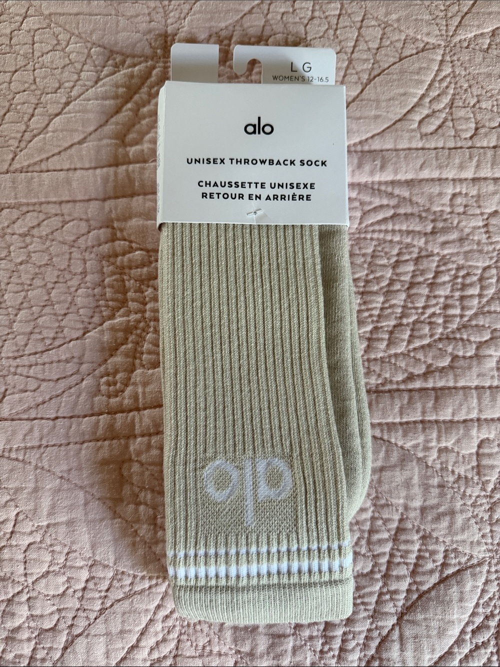 ALO Yoga Beige Unisex Ribbed Throwback Socks with White Stripes